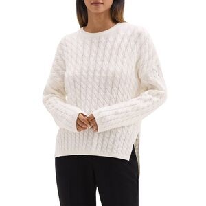 Theory Womens Karenia Cable Knit Wool & Cashmere-Blend Sweater, White